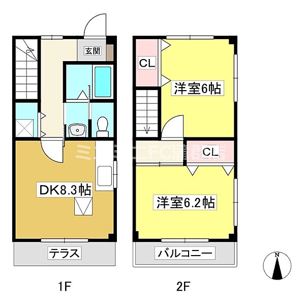 ベルステージRYO 101｜愛知県蒲郡市豊岡町池田(賃貸タウンハウス2DK・1階・55.33㎡)の写真 その2