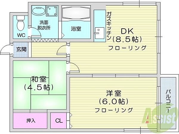 北海道札幌市東区北二十五条東1丁目(賃貸アパート2DK・2階・38.43㎡)の写真 その2