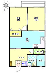 アイビス山田1号館 2DKの間取図画像