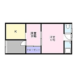 村嵜ハイツ 2Kの間取図画像
