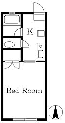 JR中央線 三鷹駅 徒歩25分の賃貸アパート 1階1Kの間取り