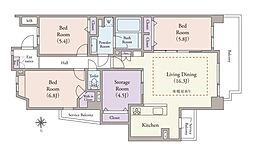 リーデンススクエア横浜鶴見 3SLDKの間取図画像