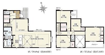 間取り:リビング上部は開放感のある吹抜仕様。コミュニケーションの取りやすいリビングイン階段採用。2階に4部屋あるため、子供部屋だけでなく、テレワーク用の書斎や趣味の部屋を確保しやすくなっています。 間取り:リビング上部は開放感のある吹抜仕様。コミュニケーションの取りやすいリビングイン階段採用。2階に4部屋あるため、子供部屋だけでなく、テレワーク用の書斎や趣味の部屋を確保しやすくなっています。