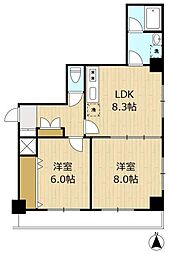 エスポワール宿河原 2階2DKの間取り