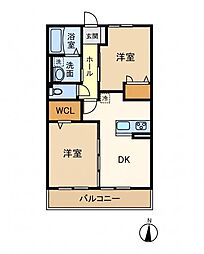 イーストハイム 2DKの間取図画像