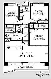磯子スカイマンション 3LDKの間取図画像