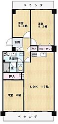 コープ野村南流山壱番街2号棟 3LDKの間取図画像