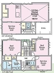 2号棟大和市新築戸建 カースペース2台 勾配天井