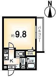 スプリングス壬生 4階1Kの間取り