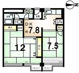 友禅ハイツ 2DKの間取図画像