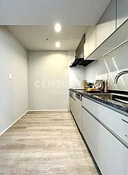 システムキッチン／調理時の煙やにおいなどがリビングに移りにくい独立タイプのシステムキッチン、浄水器一体型水栓付きです。