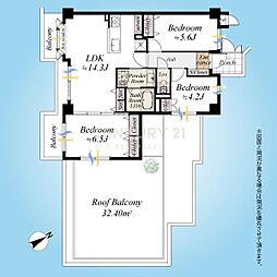 イトーピア目黒青葉台 3LDKの間取図画像