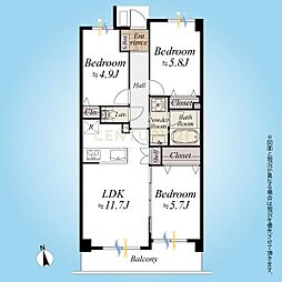 日神パレステージ横濱井土ヶ谷 3LDKの間取図画像