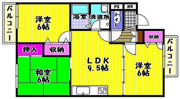 七々色ハイツ ｜大阪府富田林市津々山台２丁目(賃貸アパート3LDK・2階・58.00㎡)の写真 その2