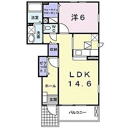グランモデッサB棟 1LDKの間取図画像