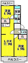 ヴィラ仲谷向陽台 3DKの間取図画像