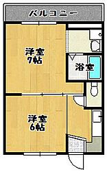 ヴィラナリー富田林4号棟 1DKの間取図画像