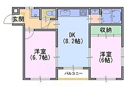 ヴェルエール長法寺 2DKの間取図画像