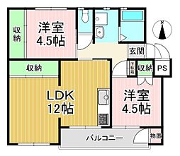 長岡天神ハイツ14棟 2LDKの間取図画像
