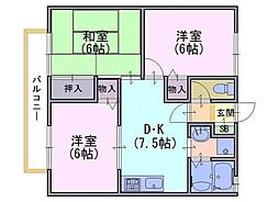 パルカーサ南京都 3DKの間取図画像