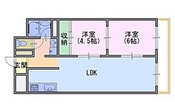 アサワハイツ 2LDKの間取図画像