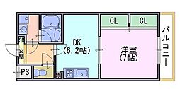 Uluru東向日 1DKの間取図画像