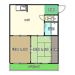 JR土讃線 高知駅 徒歩8分の賃貸マンション 3階2DKの間取り
