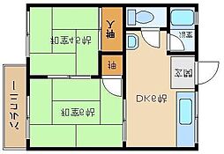 大仲ハイツ 2DKの間取図画像
