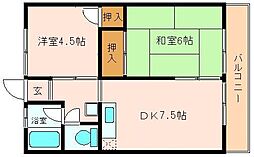 池田ハイツB棟 2DKの間取図画像