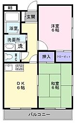 マンションチャーフル 2DKの間取図画像