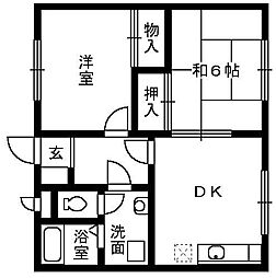 モアクレスト花田公園B 2DKの間取図画像