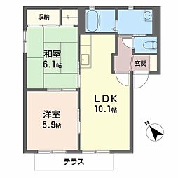 リビエール綾園壱番館 2LDKの間取図画像