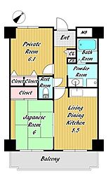 レジデンスコトン 2DKの間取図画像