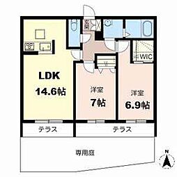 ブルームコートB棟 2LDKの間取図画像