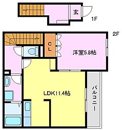 ホワイトシルク 1LDKの間取図画像