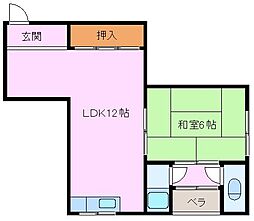 第2ナカノマンション 1LDKの間取図画像