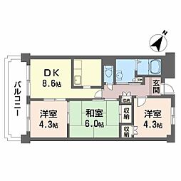 モナークシャトー 3DKの間取図画像