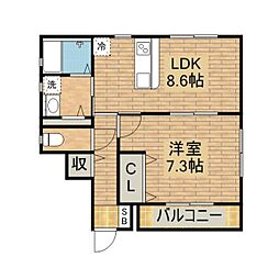 ハイツ 1LDKの間取図画像