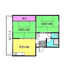 第二末広ハイツ 2DKの間取図画像