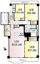 新松戸サンライトパストラル五番街D棟 3LDKの間取図画像