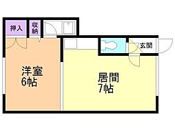 フローレンスミキB館 1DKの間取図画像