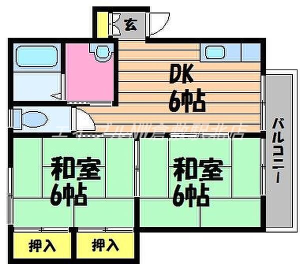 岡山県倉敷市西中新田(賃貸アパート2DK・2階・43.00㎡)の写真 その2
