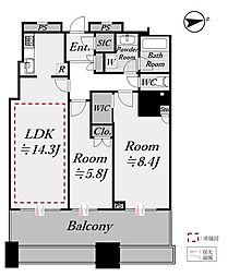 クレストプライムタワー芝 2LDKの間取図画像