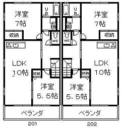 ヴィラ・コート2 2階2LDKの間取り