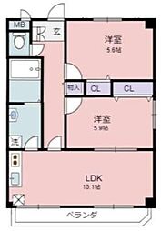 スーリール1番館 6階2LDKの間取り