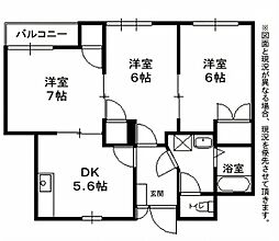 ＡＰＩＡみゅうるぶらん 2階3DKの間取り