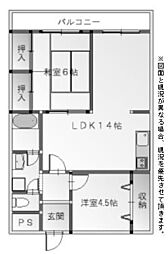 港屋第3ビルメゾンインペリアル 2LDKの間取図画像