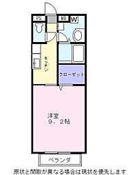 セゾンラメール2 1Kの間取図画像