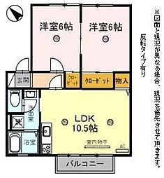 ウィンディア・おだC 2LDKの間取図画像