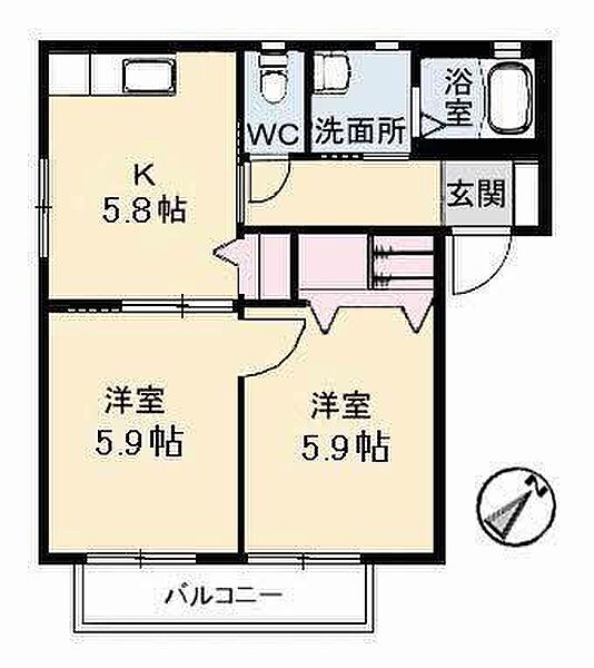 エポック・ヴィラ　Ｂ棟 205｜鳥取県米子市河岡(賃貸アパート2K・2階・43.01㎡)の写真 その2